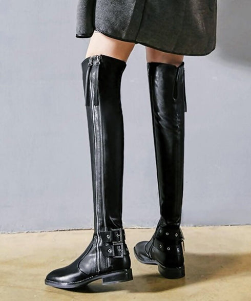 Dual Buckle Over Knee Boots